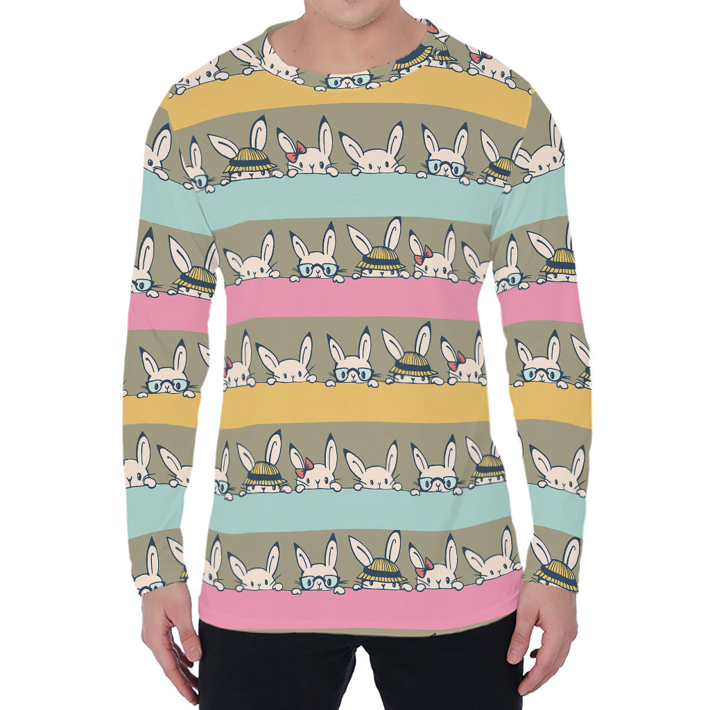 Cartoon Rabbit Pattern Print Men's Long Sleeve T-Shirt