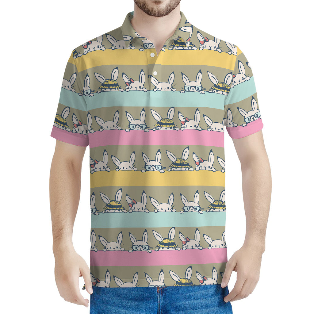 Cartoon Rabbit Pattern Print Men's Polo Shirt