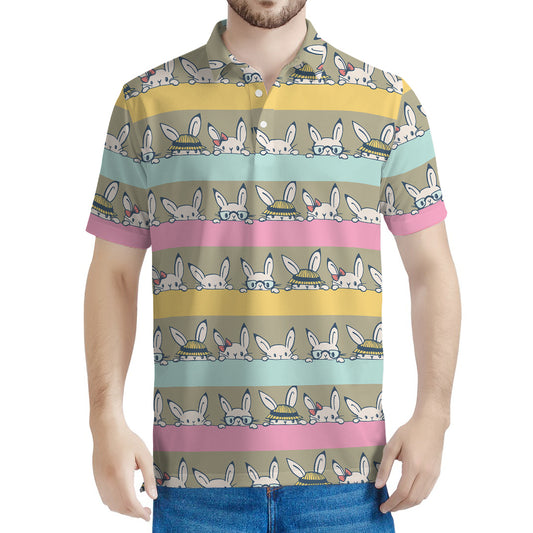 Cartoon Rabbit Pattern Print Men's Polo Shirt