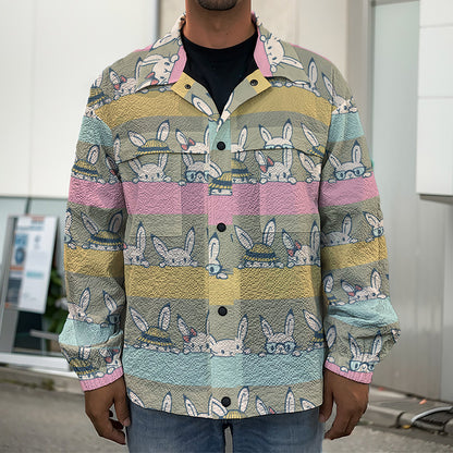 Cartoon Rabbit Pattern Print Men's Shirt Jacket