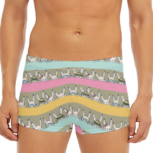 Cartoon Rabbit Pattern Print Men's Short Boxer Briefs