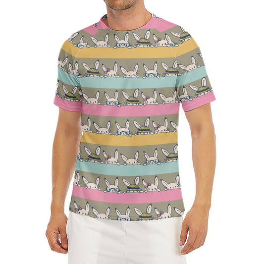 Cartoon Rabbit Pattern Print Men's Short Sleeve Rash Guard