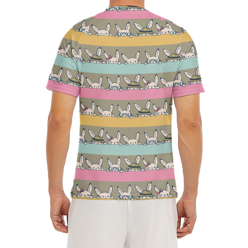 Cartoon Rabbit Pattern Print Men's Short Sleeve Rash Guard
