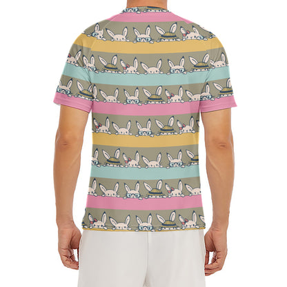 Cartoon Rabbit Pattern Print Men's Short Sleeve Rash Guard