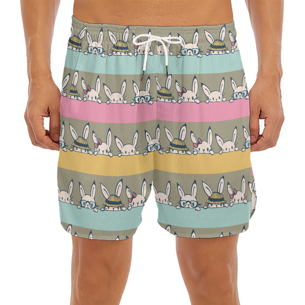 Cartoon Rabbit Pattern Print Men's Split Running Shorts