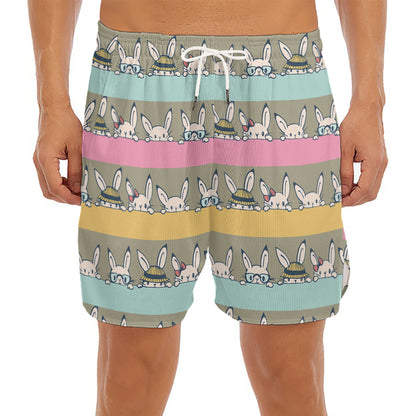 Cartoon Rabbit Pattern Print Men's Split Running Shorts