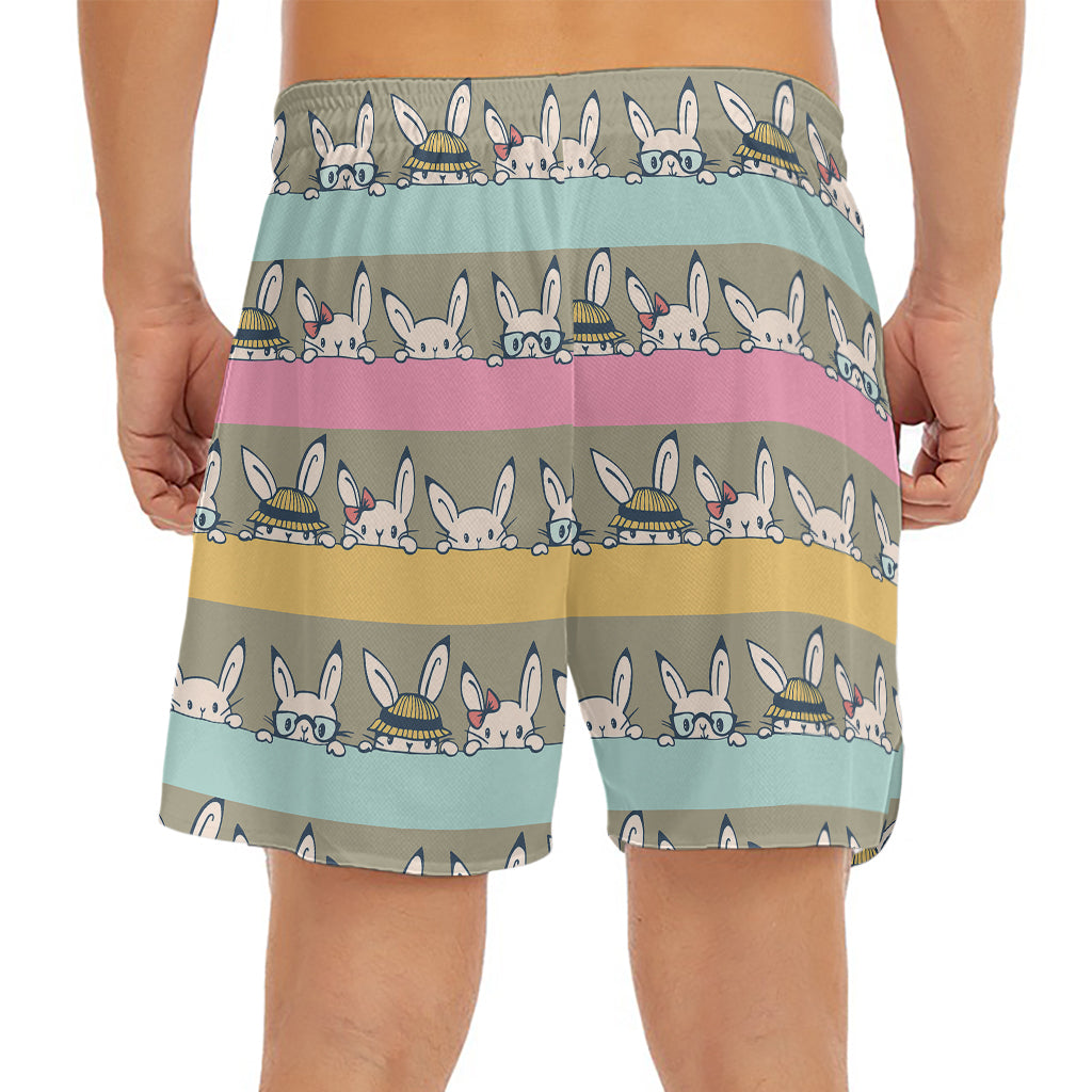 Cartoon Rabbit Pattern Print Men's Split Running Shorts