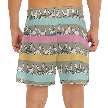 Cartoon Rabbit Pattern Print Men's Split Running Shorts