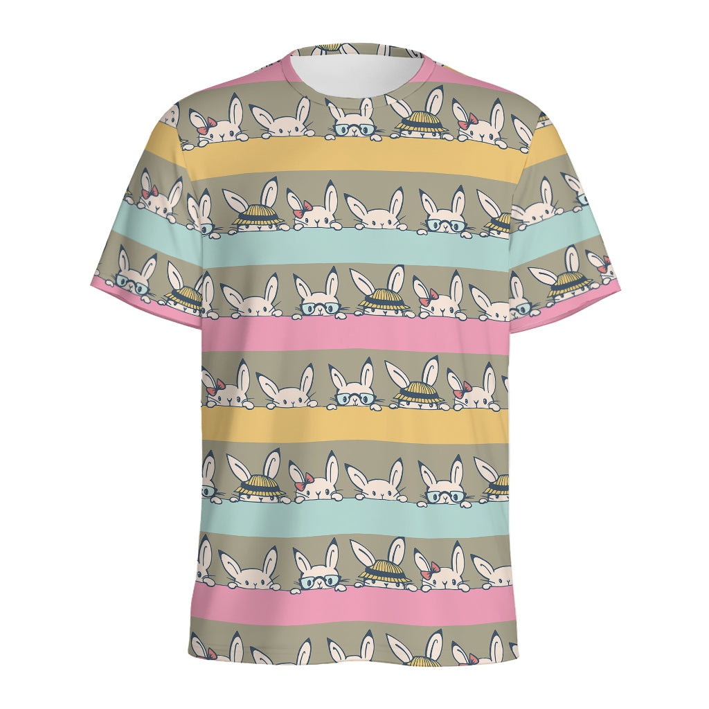 Cartoon Rabbit Pattern Print Men's Sports T-Shirt