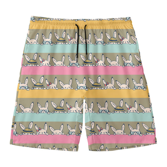 Cartoon Rabbit Pattern Print Men's Swim Trunks