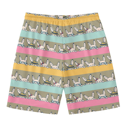 Cartoon Rabbit Pattern Print Men's Swim Trunks