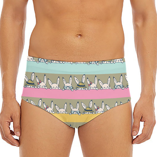Cartoon Rabbit Pattern Print Men's Triangle Swim Briefs