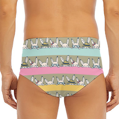 Cartoon Rabbit Pattern Print Men's Triangle Swim Briefs