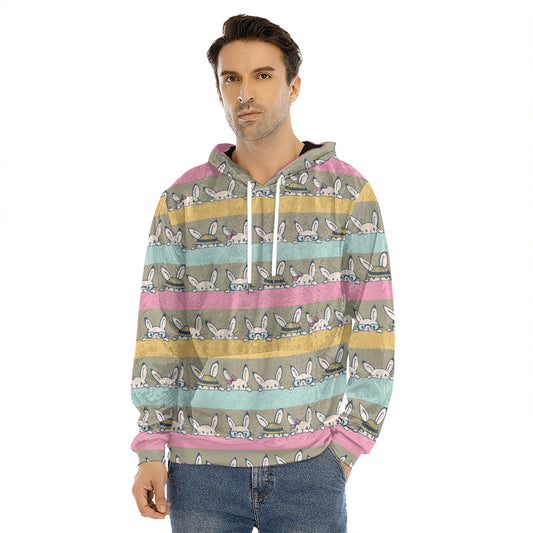 Cartoon Rabbit Pattern Print Men's Velvet Pullover Hoodie