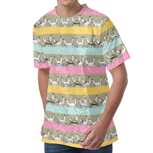 Cartoon Rabbit Pattern Print Men's Velvet T-Shirt