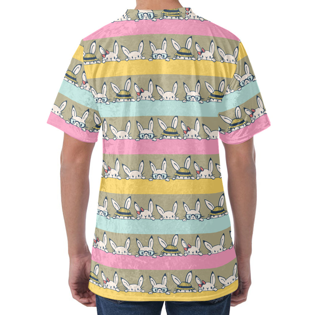 Cartoon Rabbit Pattern Print Men's Velvet T-Shirt
