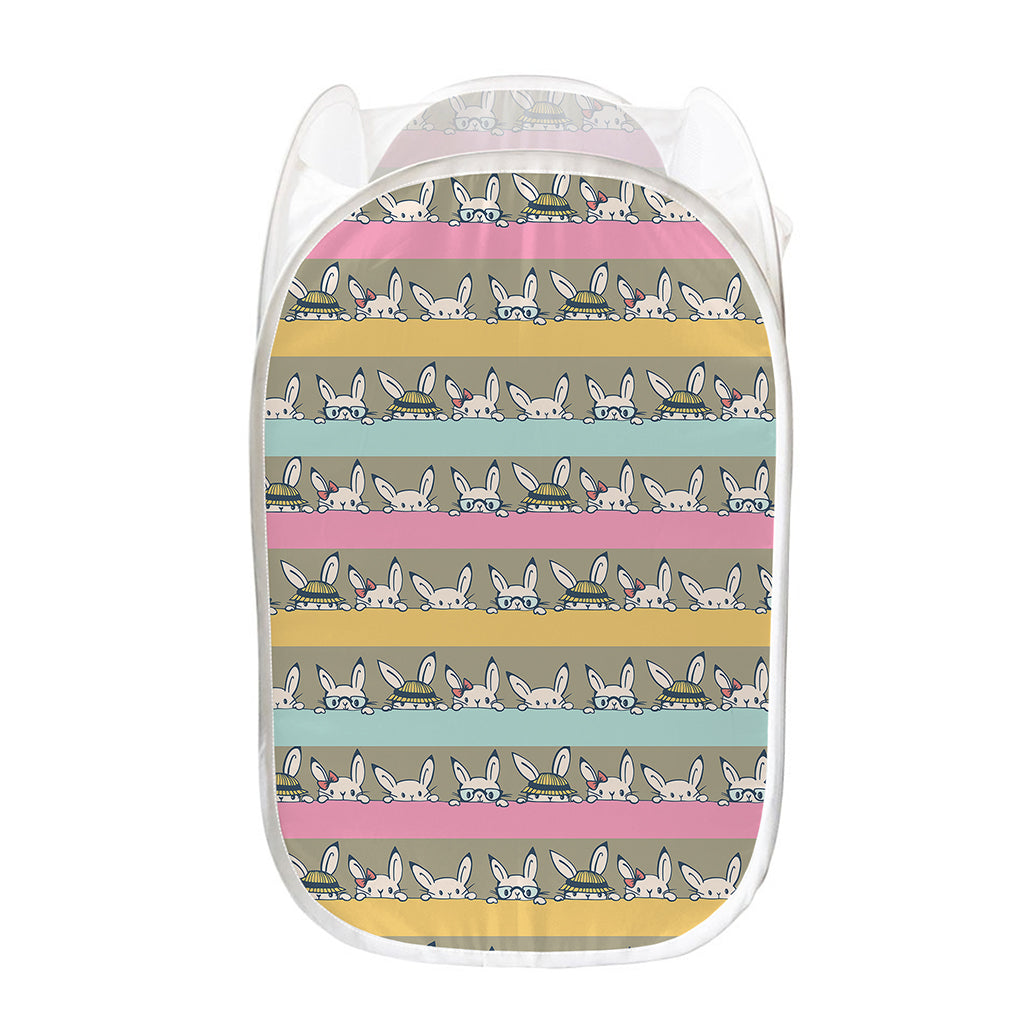 Cartoon Rabbit Pattern Print Mesh Laundry Hamper