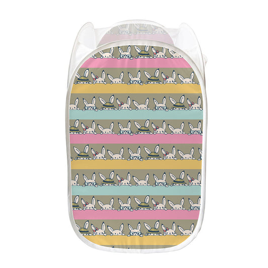 Cartoon Rabbit Pattern Print Mesh Laundry Hamper