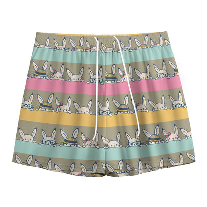 Cartoon Rabbit Pattern Print Mesh Shorts