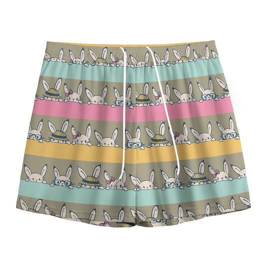 Cartoon Rabbit Pattern Print Mesh Shorts