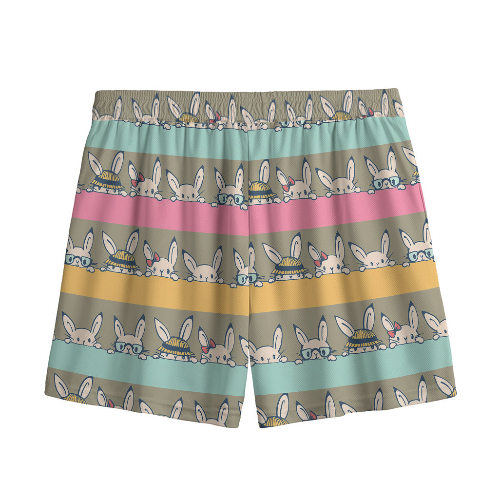 Cartoon Rabbit Pattern Print Mesh Shorts