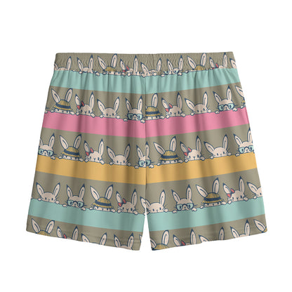 Cartoon Rabbit Pattern Print Mesh Shorts