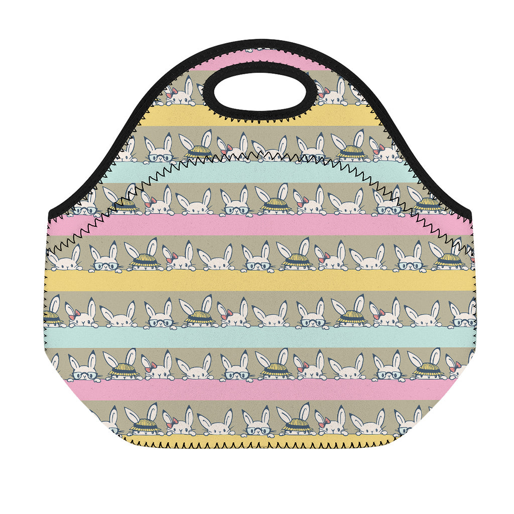 Cartoon Rabbit Pattern Print Neoprene Lunch Bag