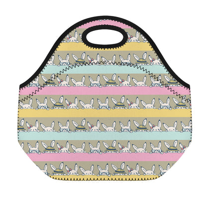 Cartoon Rabbit Pattern Print Neoprene Lunch Bag