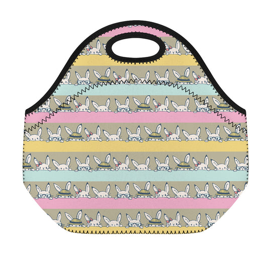 Cartoon Rabbit Pattern Print Neoprene Lunch Bag