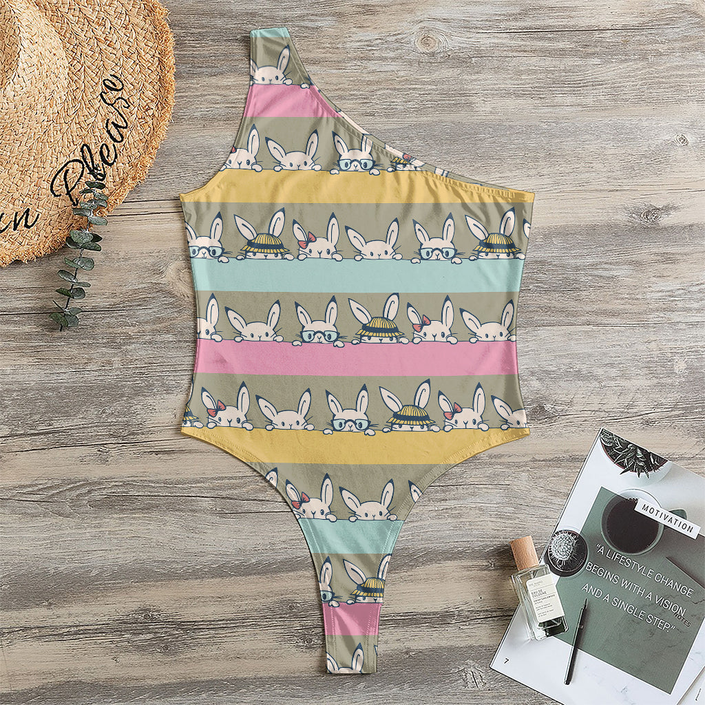 Cartoon Rabbit Pattern Print One Shoulder Bodysuit