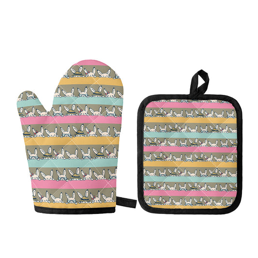 Cartoon Rabbit Pattern Print Oven Mitt And Pot Holder Set
