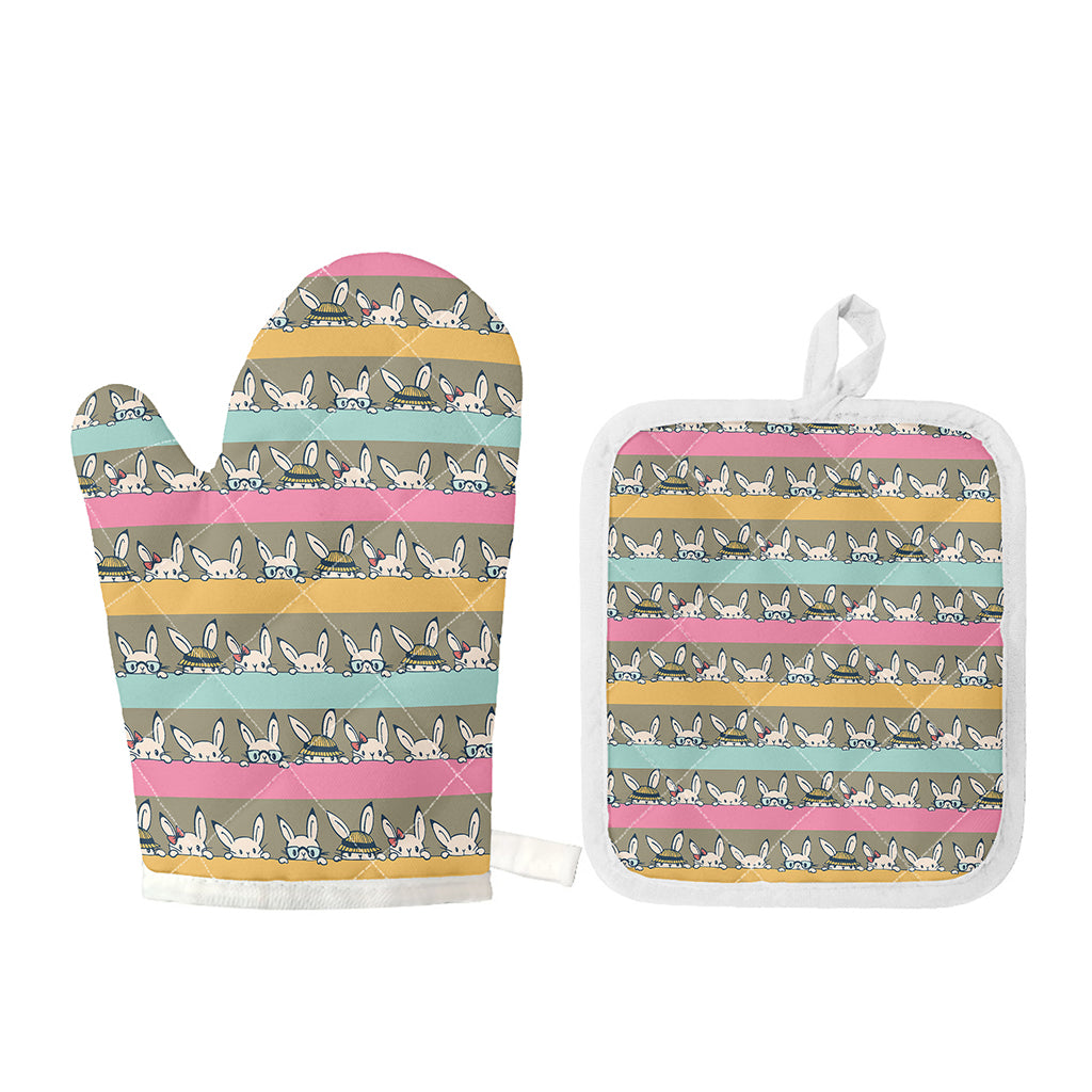 Cartoon Rabbit Pattern Print Oven Mitt And Pot Holder Set