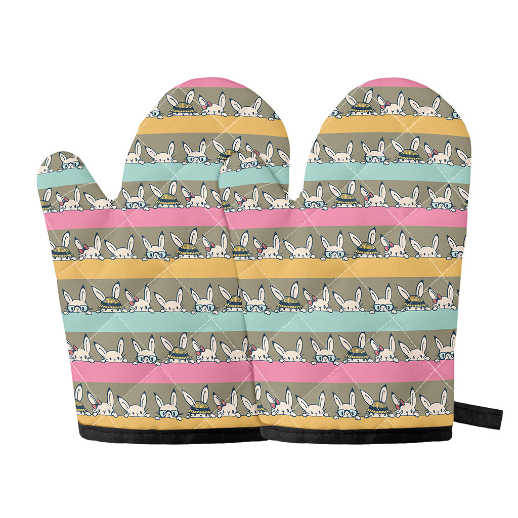 Cartoon Rabbit Pattern Print Oven Mitts