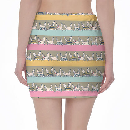 Cartoon Rabbit Pattern Print Pencil Mini Skirt