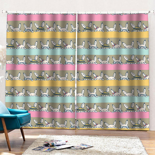 Cartoon Rabbit Pattern Print Pencil Pleat Curtains