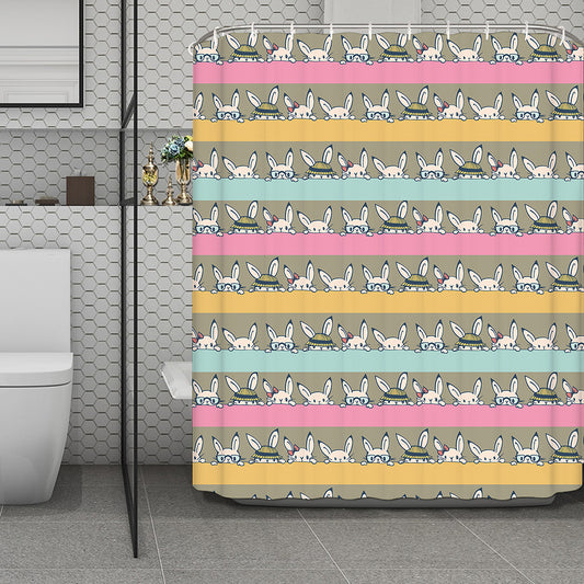 Cartoon Rabbit Pattern Print Polyester Shower Curtain