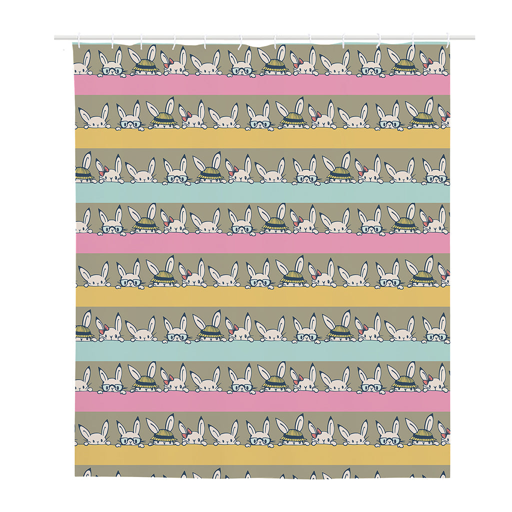 Cartoon Rabbit Pattern Print Polyester Shower Curtain