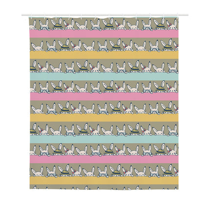 Cartoon Rabbit Pattern Print Polyester Shower Curtain