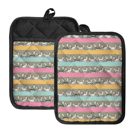 Cartoon Rabbit Pattern Print Pot Holders With Pocket