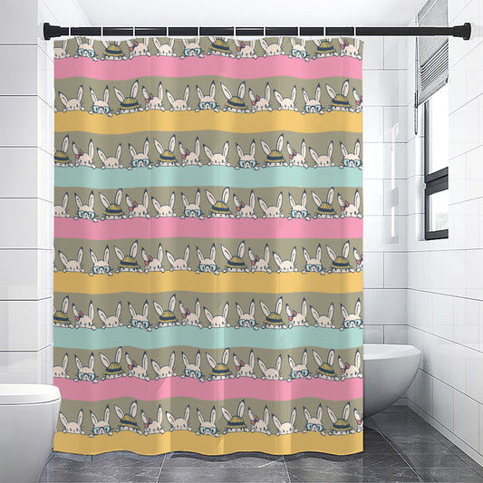 Cartoon Rabbit Pattern Print Premium Shower Curtain