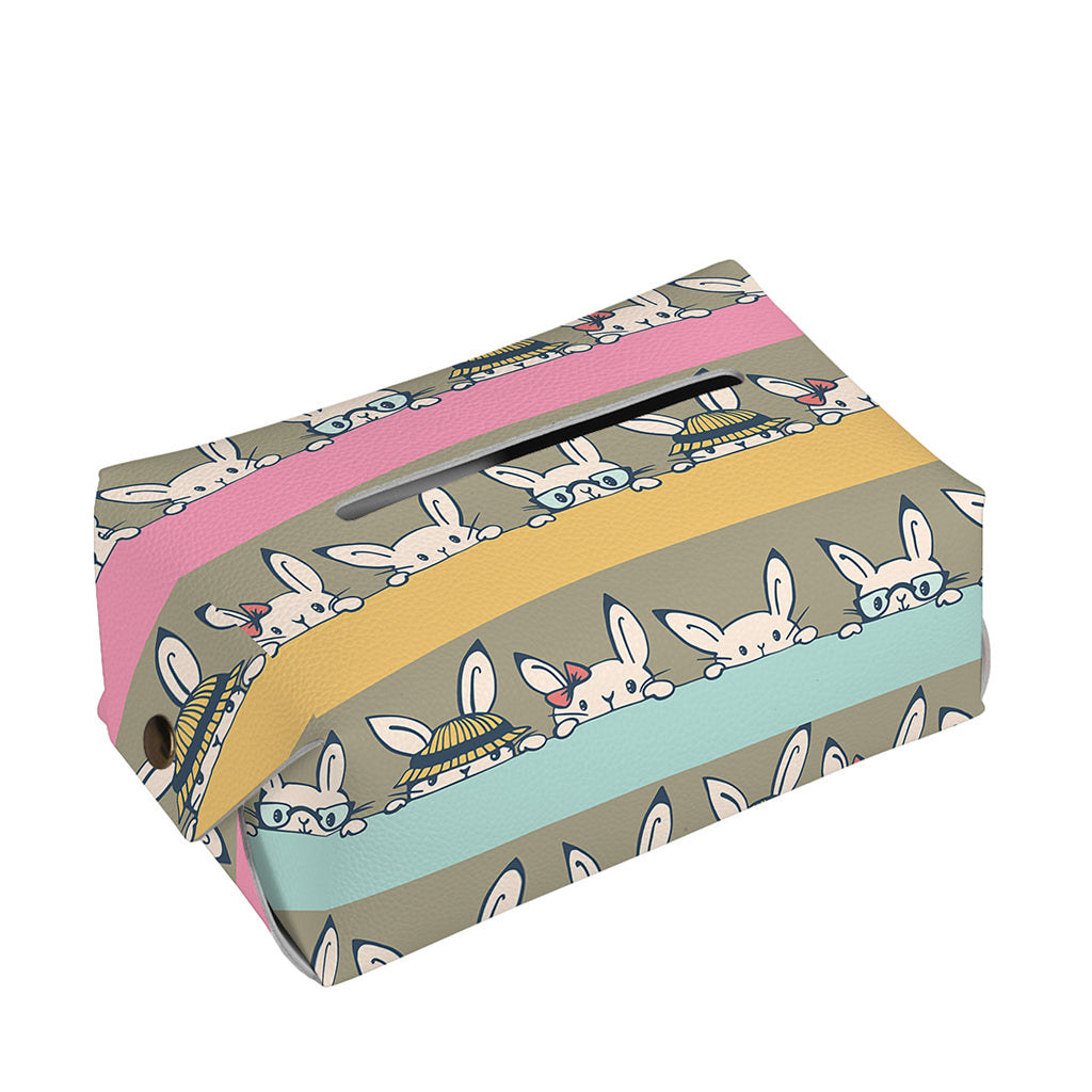 Cartoon Rabbit Pattern Print Rectangle Tissue Box Cover