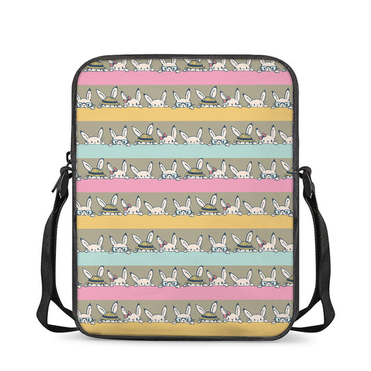 Cartoon Rabbit Pattern Print Rectangular Crossbody Bag