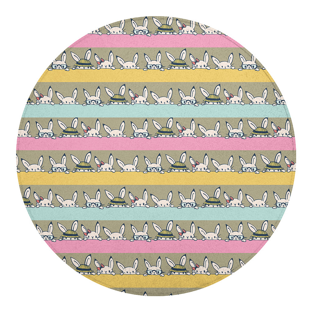 Cartoon Rabbit Pattern Print Round Blanket