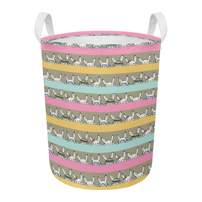 Cartoon Rabbit Pattern Print Round Laundry Basket