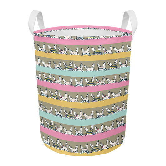 Cartoon Rabbit Pattern Print Round Laundry Basket