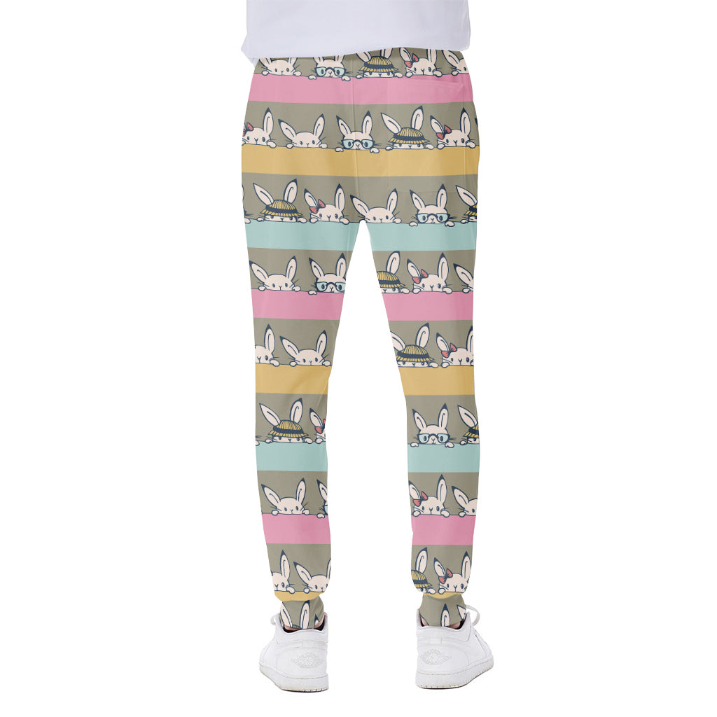 Cartoon Rabbit Pattern Print Scuba Joggers