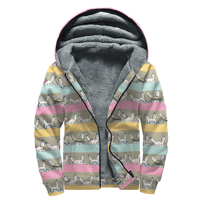 Cartoon Rabbit Pattern Print Sherpa Lined Zip Up Hoodie