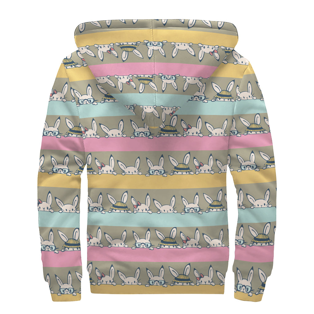 Cartoon Rabbit Pattern Print Sherpa Lined Zip Up Hoodie