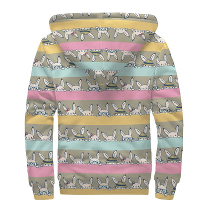 Cartoon Rabbit Pattern Print Sherpa Lined Zip Up Hoodie