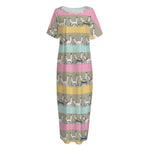 Cartoon Rabbit Pattern Print Short Sleeve Long Nightdress